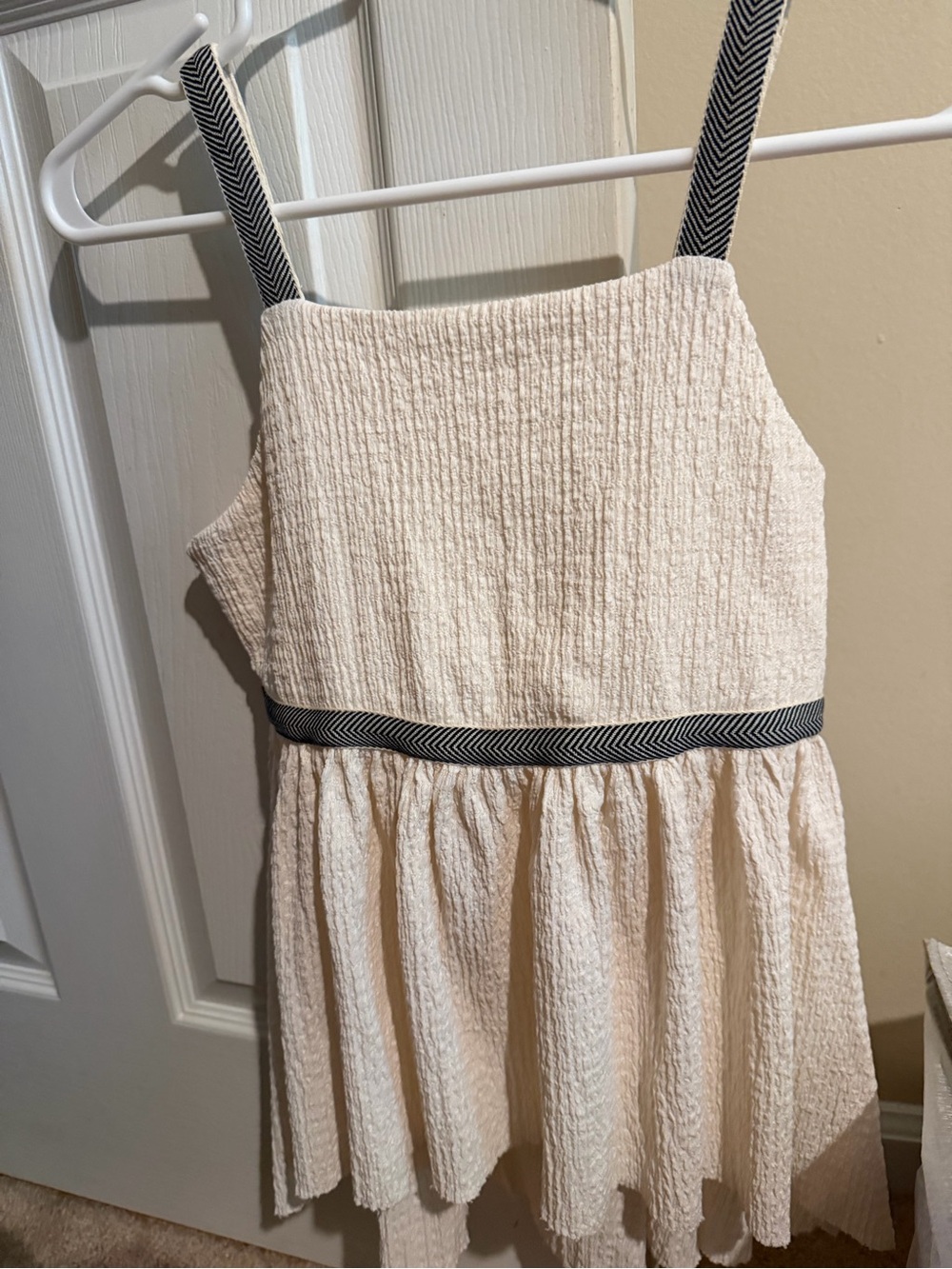 Joyfolie Cream Textured Sundress with Black Chevron Straps